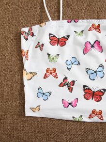 SHEIN EZwear Top de tirantes con estampado de mariposa - Blanco - Ver 3
