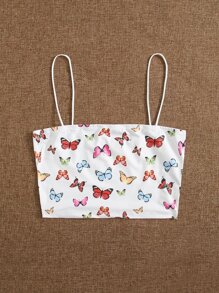 SHEIN EZwear Top de tirantes con estampado de mariposa - Blanco - Ver 5
