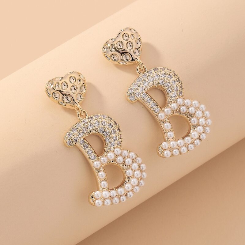 

Faux Pearl Letter Charm Drop Earrings, Gold