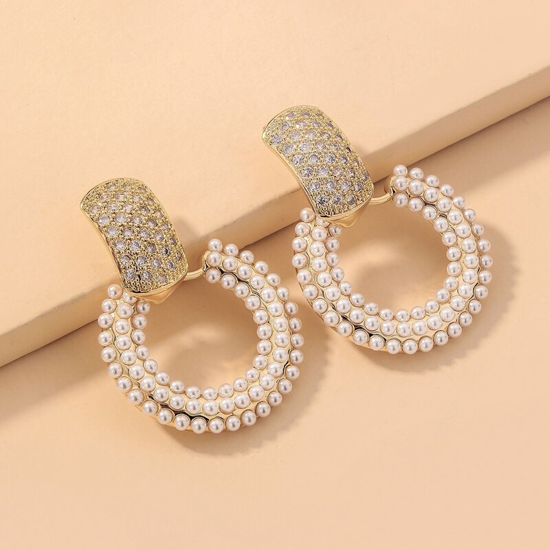 

Faux Pearl Decor Drop Earrings, Gold