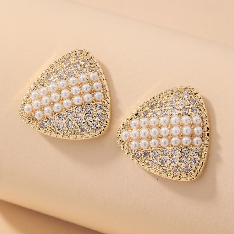 

Faux Pearl & Rhinestone Decor Stud Earrings, Gold