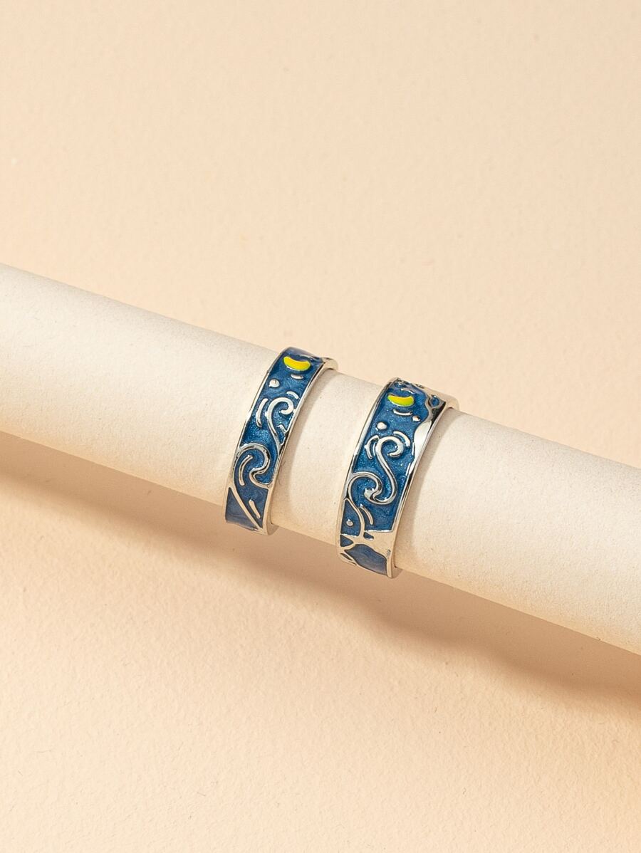 2pcs Starry Night Design Ring - Multicolor - View 1