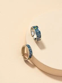 2pcs Starry Night Design Ring - Multicolor - View 2