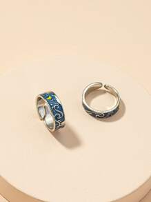 2pcs Starry Night Design Ring - Multicolor - View 4