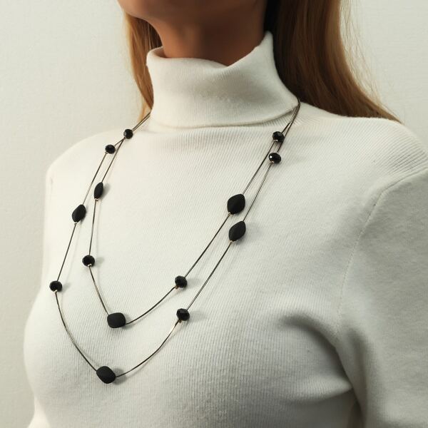 

Bead Decor Layered Necklace, Black