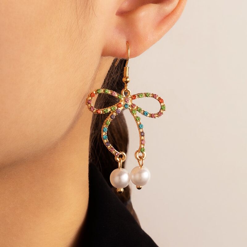 

Rhinestone Bow Charm Drop Earrings, Multicolor