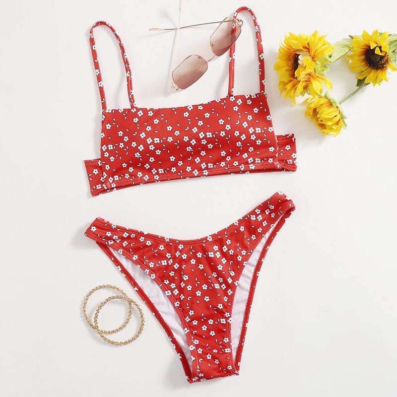 

Ditsy Flower High Cut Bikini Swimsuit, Multicolor