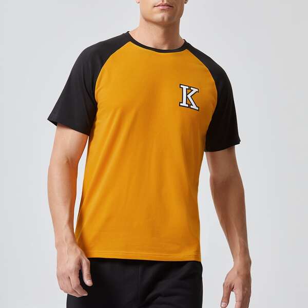 

Men Colorblock Raglan Sleeve Letter Graphic Tee, Mustard yellow