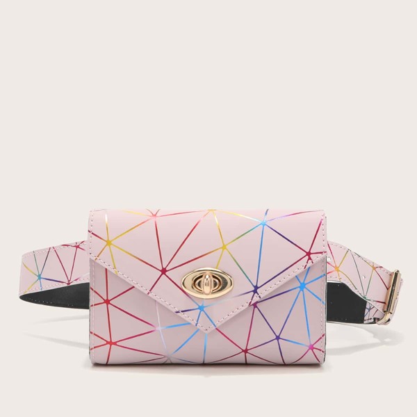 

Turn Lock Geometric Pattern Belt Bag, Pink