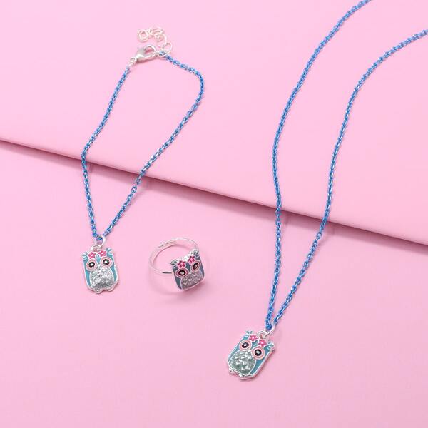 

3pcs Girls Cartoon Animal Decor Jewelry Set, Multicolor