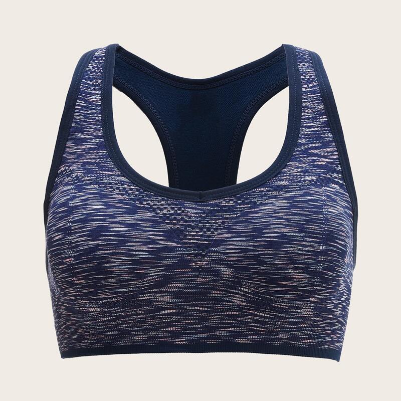 

High Support Space Dye Cut Out Back Sports Bra, Navy blue