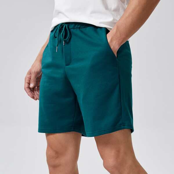 

Men Drawstring Pocket Solid Shorts, Teal blue