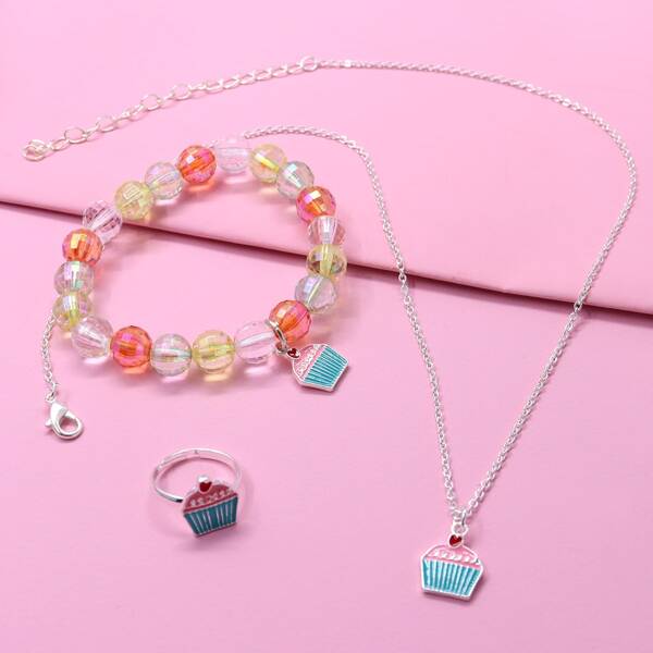 

3pcs Girls Cake Decor Jewelry Set, Multicolor