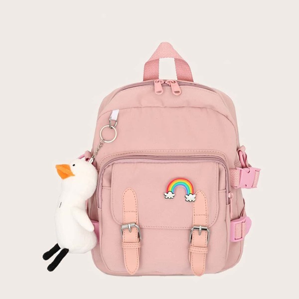 

Cartoon Charm Pocket Front Backpack, Pink