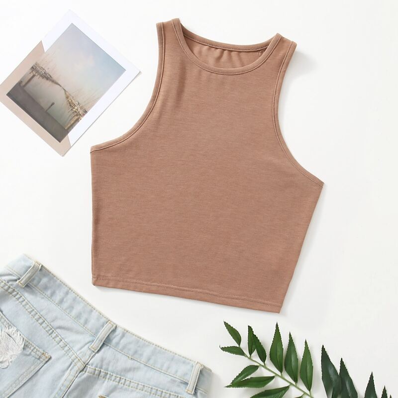 

Solid Crop Lounge Tank Top, Mocha brown