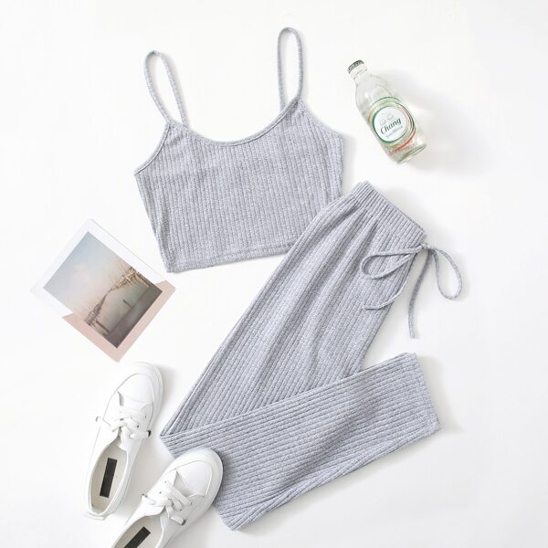 

Rib-Knit Knot Lounge Set, Light grey