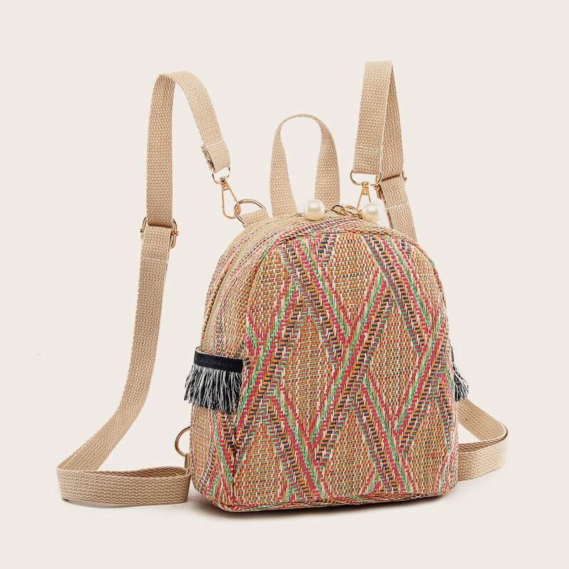 

Fringe Decor Woven Backpack, Multicolor