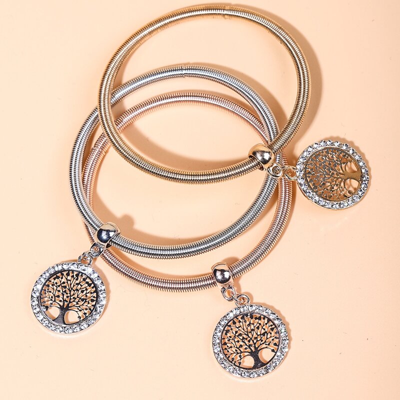 

3pcs Rhinestone Tree Charm Bracelet, Multicolor