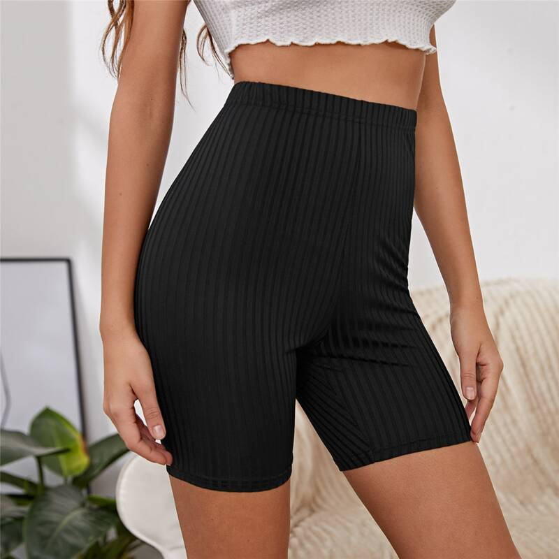 

High Waisted Solid Lounge Shorts, Black