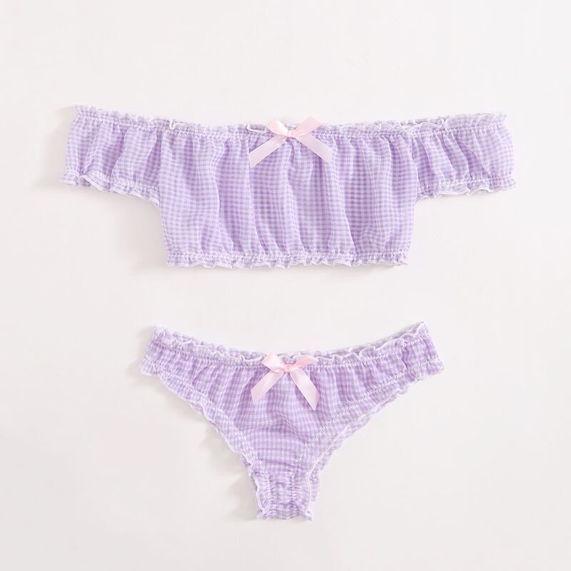 

Gingham Frill Bow Lingerie Set, Purple