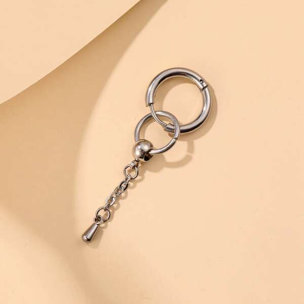 

1pc Men Round Link Drop Earring, Silver