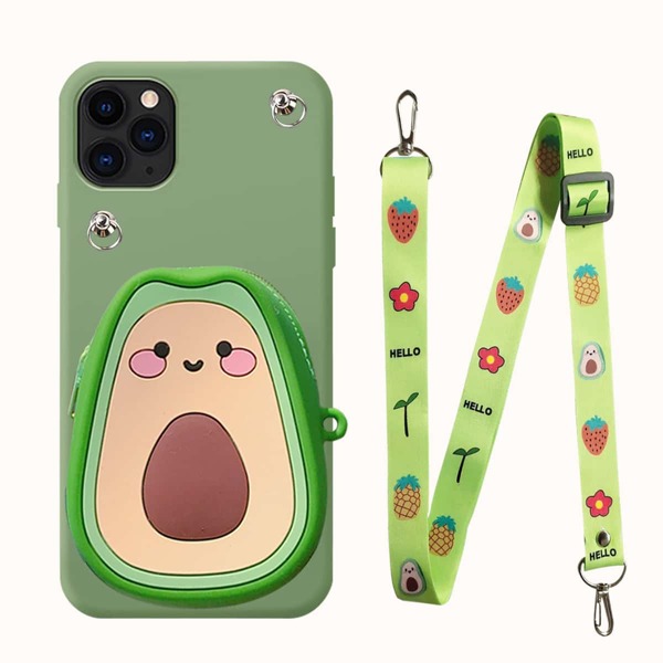 

1pc Cartoon Avocado Phone Case & 1pc Lanyard, Multicolor