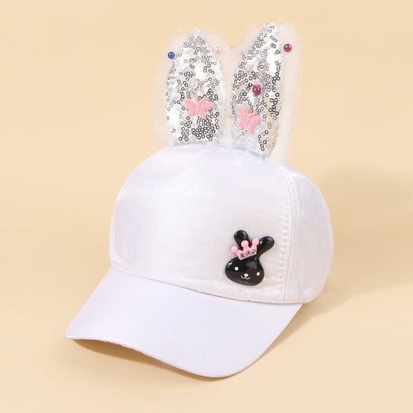 

Toddler Girls Sequin Ear Decor Baseball Cap, White