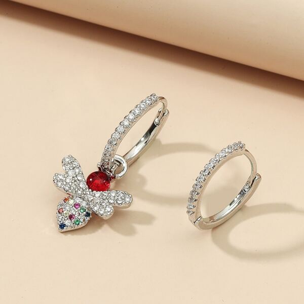 

Rhinestone Bee Mismatched Drop Earrings, Red