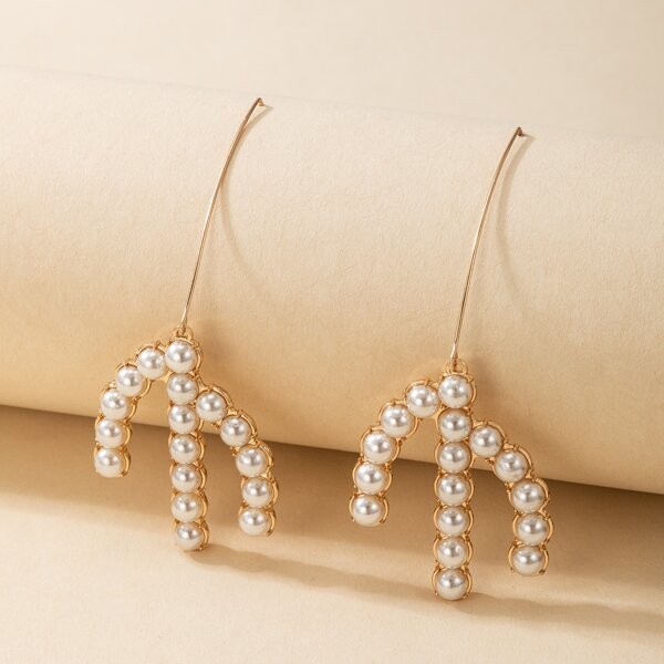 

Faux Pearl Cactus Drop Earrings, Gold