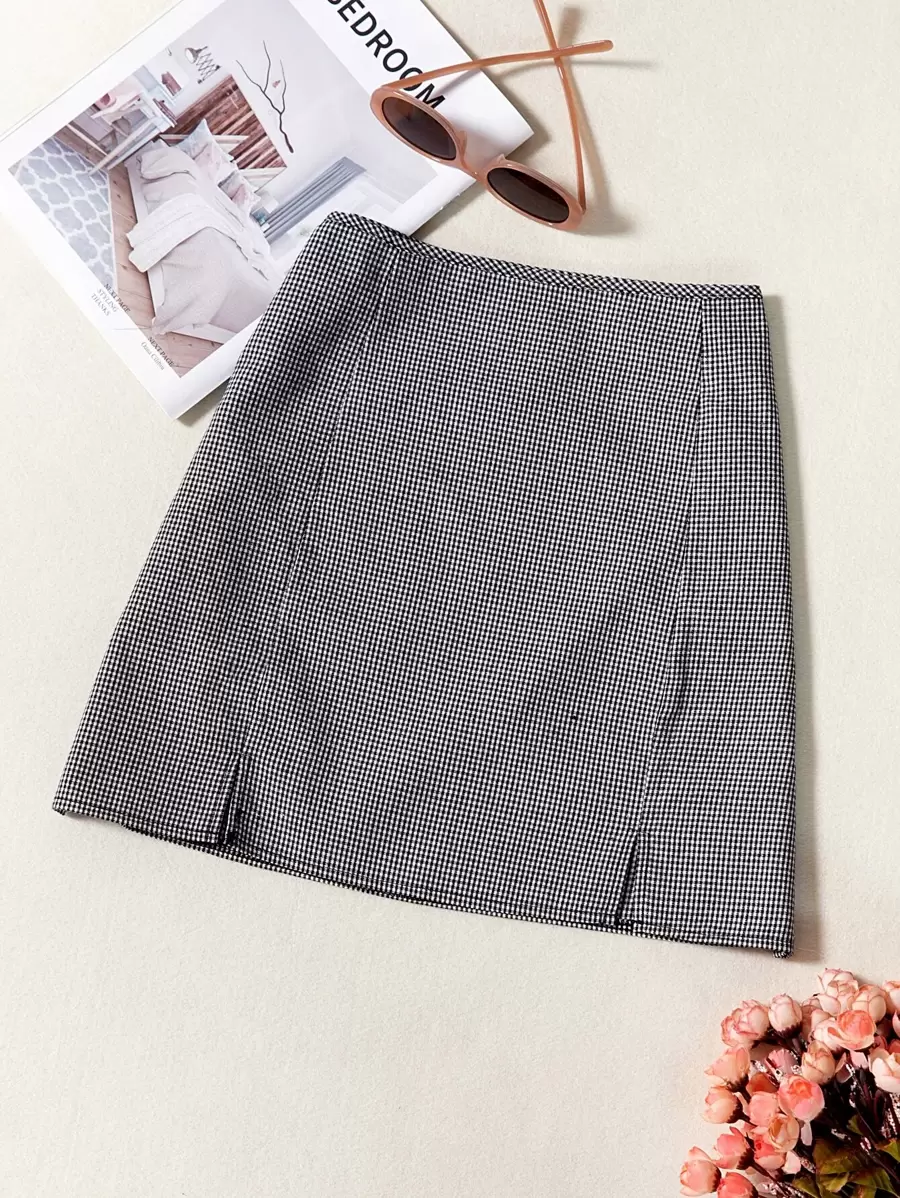 Chiquease m形開衩下擺格紋半身裙 - 彩色 - 查看 1