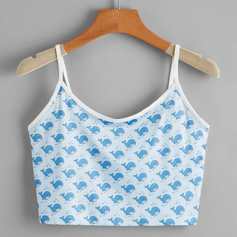 

Dolphin Print Ringer Crop Cami, Baby blue