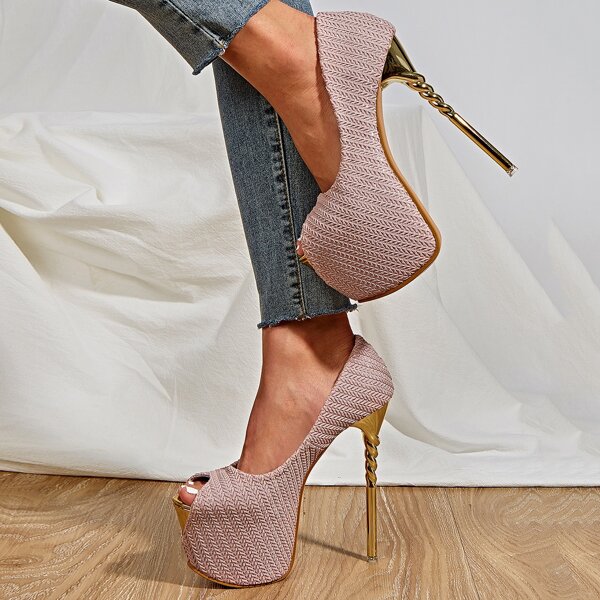 

Peep Toe Ultra High Heeled Platform Pumps, Baby pink