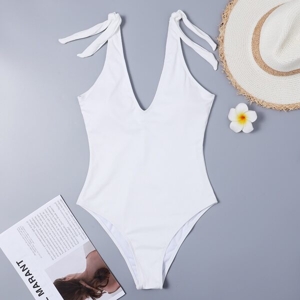 

Tie Shoulder One Piece Swimsuit, White