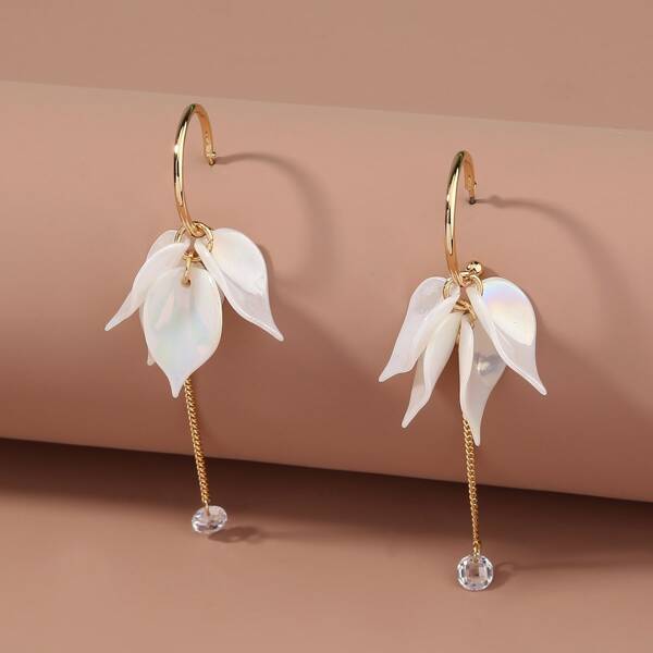 

Petal Decor Rhinestone Drop Earrings, Gold