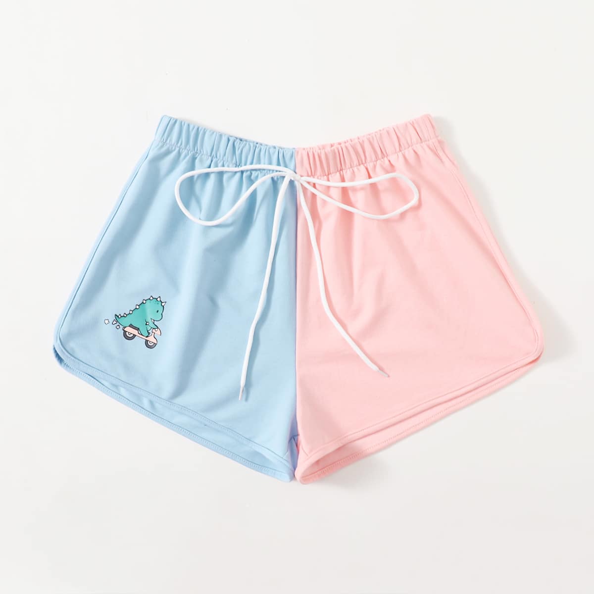 

Two Tone Cartoon Dinosaur Graphic Shorts, Multicolor