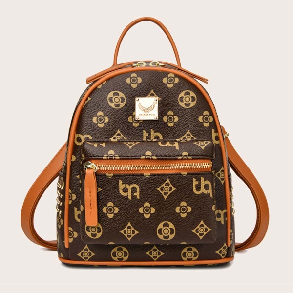

Curved Top Pocket Front Backpack, Brown