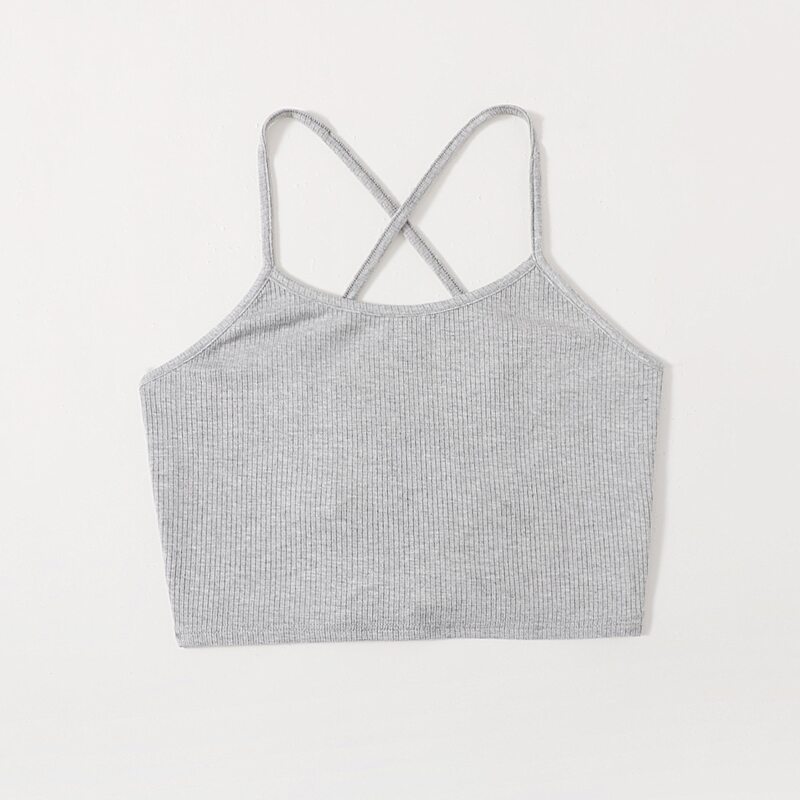 

Solid Lace Up Ribbed Crop Cami, Light grey