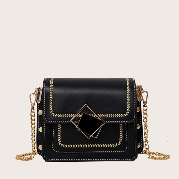 

Embroidered Detail Crossbody Bag, Black