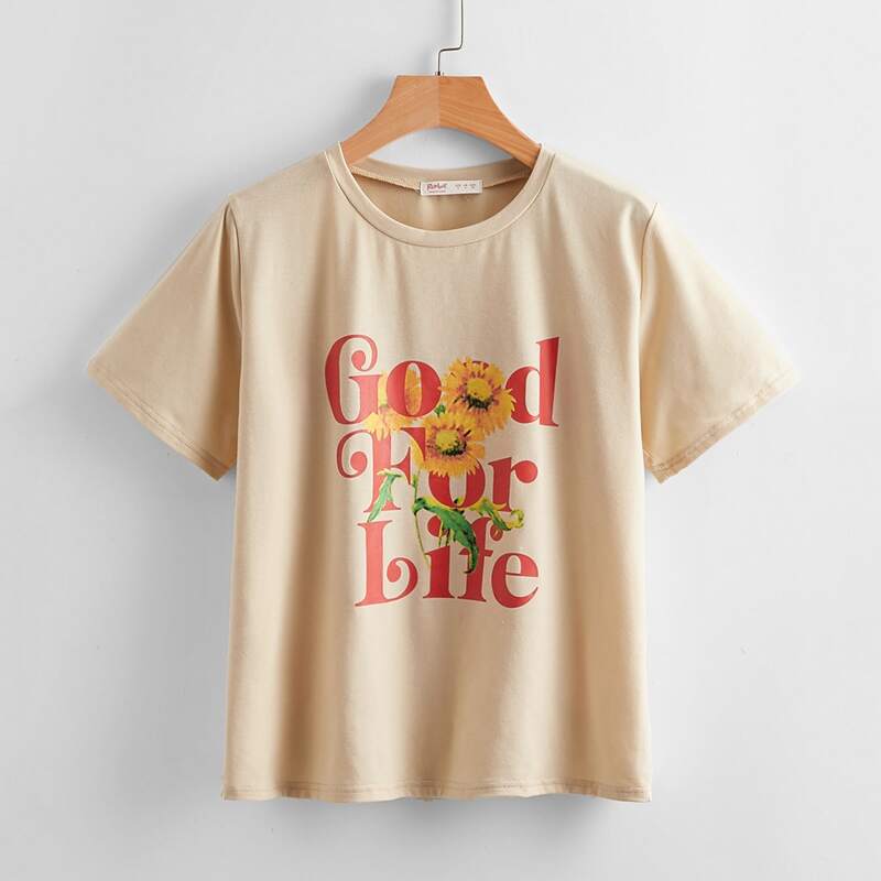 

Letter Sunflower Graphic Tee, Beige