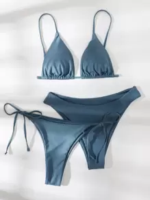 Swim Basics Summer Beach 3packs Triangle Tie Side Bikini Set - Dusty Blue - View 3