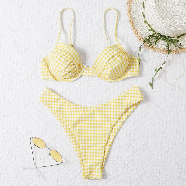

Gingham Underwire Bikini Swimsuit, Yellow