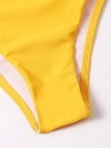 Cut-Out Waist One Piece Swimsuit, For Summer Beach Vacation - Yellow - View 5