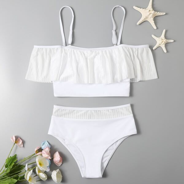 

Flounce High Waisted Bikini Swimsuit, White