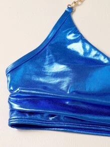 Conjunto de bikini con cadena metálica de PU, para vacaciones de verano en la playa - Azul - Ver 5