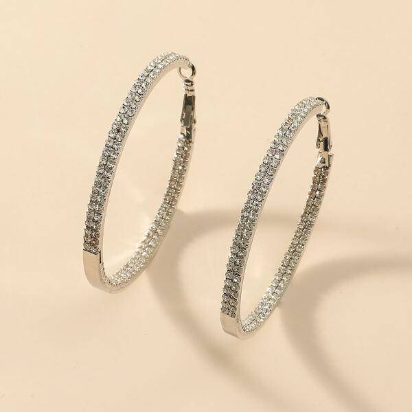 

Rhinestone Decor Hoop Earrings, Silver