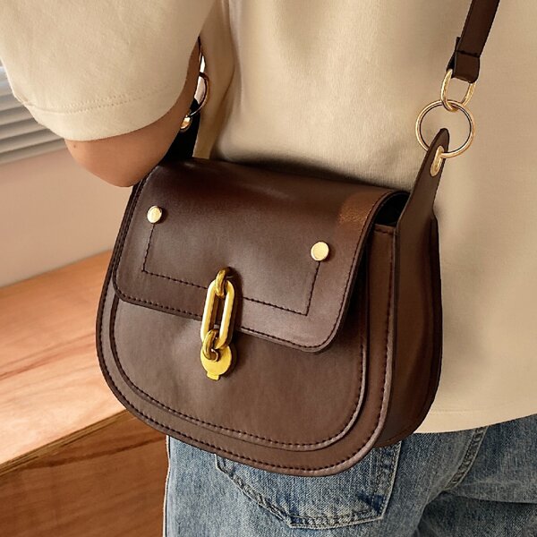 

Studded Decor Saddle Bag, Brown