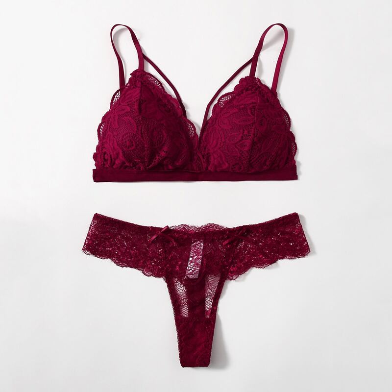 

Floral Lace Lingerie Set, Maroon