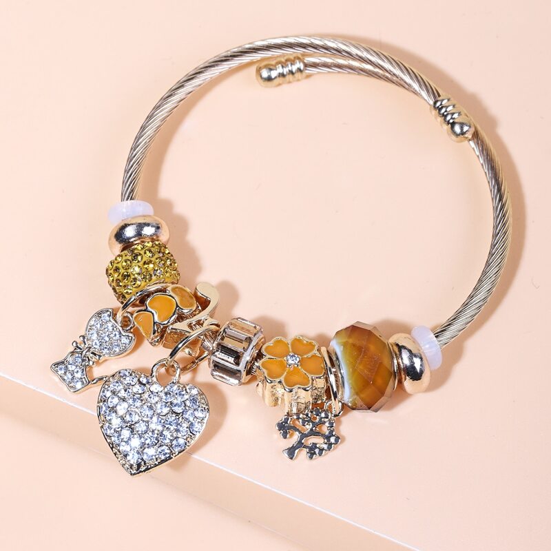 

Rhinestone Heart Charm Bracelet, Multicolor