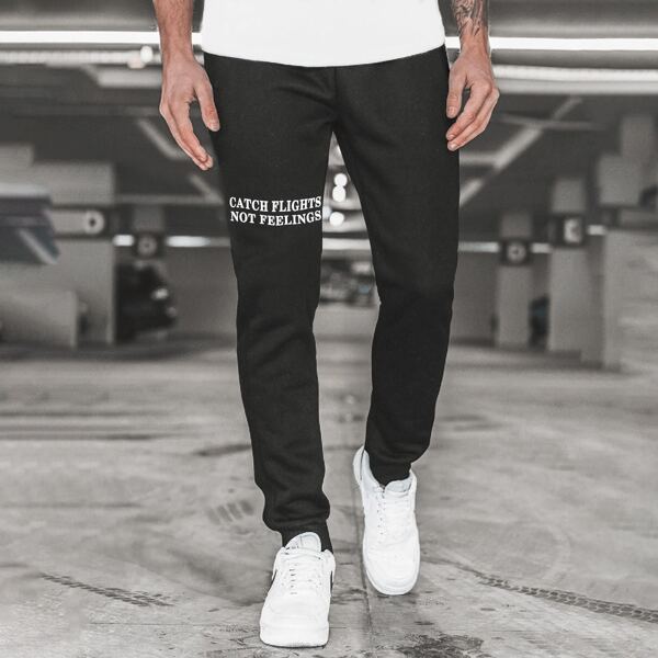 

Men Letter Graphic Drawstring Waist Sweatpants, Black