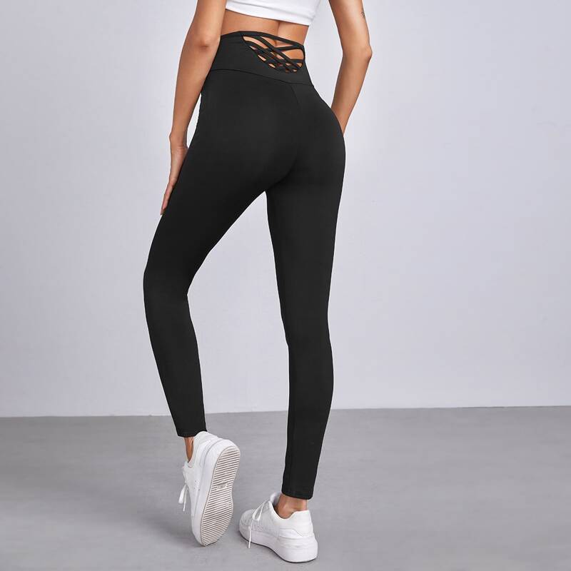 

Crisscross Back Wide Waistband Leggings, Black